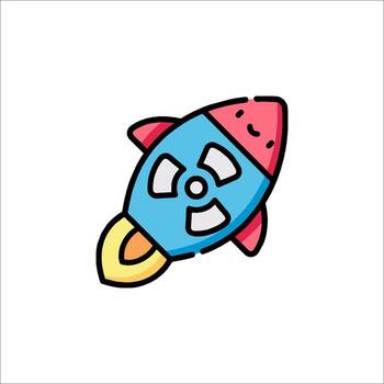 A cartoon rocket ship with a red and blue color scheme vector