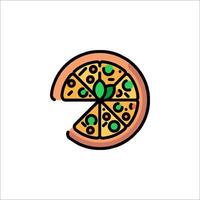 A pizza slice icon with green leaves on it vector