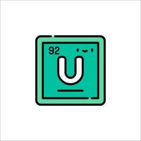 The periodic symbol for uranium is shown in green vector