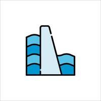 A blue and white icon of a wave vector