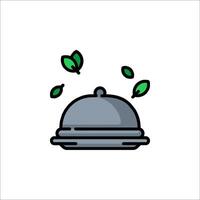 A cloche with leaves on it, and a sign that says 'food' vector