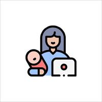 A woman holding a baby and watching a computer screen vector