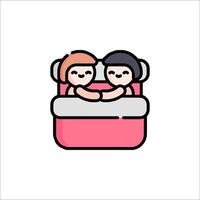 Two people in bed with a pink pillow vector