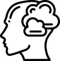 A black and white illustration of a head with a cloud in it vector