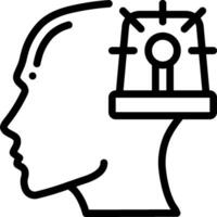 A black and white illustration of a head with a light bulb vector