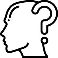 A black and white outline of a head with a question mark vector