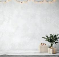 Cozy winter setting with a simple holiday decoration and warm lighting in a charming indoor space photo