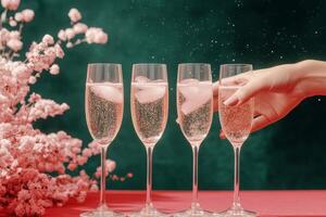 Refreshing cocktails with ice surrounded by delicate flowers at a vibrant gathering photo