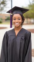 Young graduate smiling with pride during graduation ceremony photo