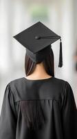 Young graduate smiling with pride during graduation ceremony photo