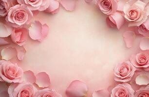 Beautiful arrangement of pink roses in soft light on a delicate background photo