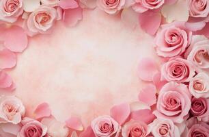 Beautiful arrangement of pink roses in soft light on a delicate background photo