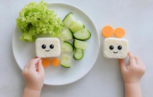 Preparing a healthy sandwich with fresh vegetables on a white plate photo