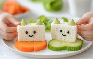 Preparing a healthy sandwich with fresh vegetables on a white plate photo