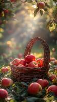 Bountiful apple harvest in a sunlit orchard during autumn season photo