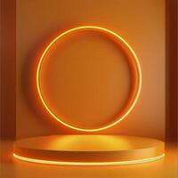 Modern circular light design on a warm orange background showcasing innovative decor elements photo