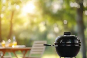 Cooking over an open flame by the lakeside on a sunny afternoon in summer photo