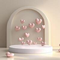 Romantic setting with floating heart shapes in a serene environment photo