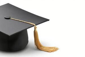 Graduation cap with golden tassel on textured background during celebration preparations photo