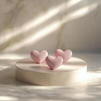 Romantic setting with floating heart shapes in a serene environment photo