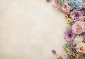 Colorful floral border with soft background perfect for celebration invitations and announcements photo
