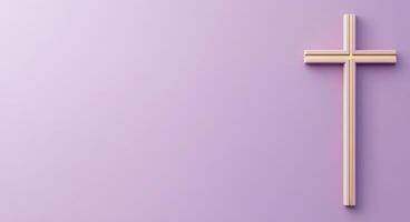 Simple wooden cross on a soft purple background, symbolizing faith and spirituality photo