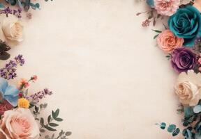 Colorful floral border with soft background perfect for celebration invitations and announcements photo