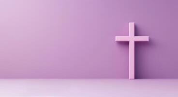 Simple wooden cross on a soft purple background, symbolizing faith and spirituality photo