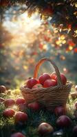 Bountiful apple harvest in a sunlit orchard during autumn season photo