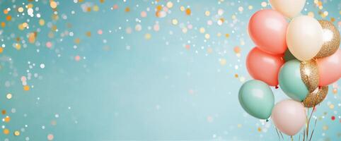 Colorful balloons with glitter accents create a festive atmosphere for celebrations photo