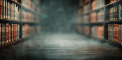 Detailed view of antique books on shelves in a cozy library setting photo