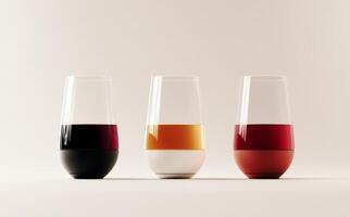 Modern wine glasses arranged elegantly on a neutral background highlighting their design and colors photo