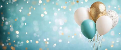 Colorful balloons with glitter accents create a festive atmosphere for celebrations photo