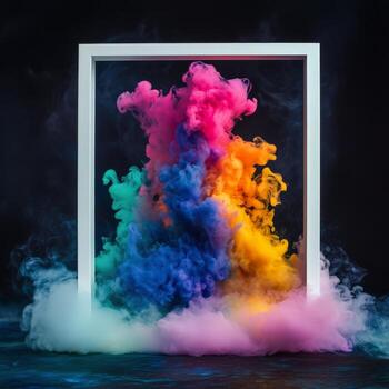 Colorful smoke in a frame creates vibrant art display in a modern setting photo