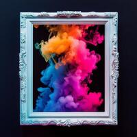 Colorful smoke in a frame creates vibrant art display in a modern setting photo