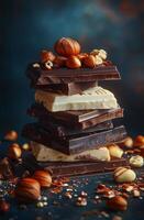 Delicious assortment of chocolate and hazelnuts arranged artistically for dessert lovers photo