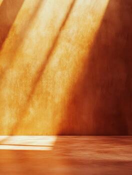 Warm light creating a serene atmosphere in a minimalist interior space during golden hour photo