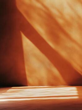 Warm light creating a serene atmosphere in a minimalist interior space during golden hour photo