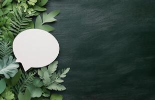 Green foliage with a blank speech bubble for creative messaging or design projects photo