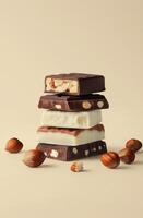 Delicious assortment of chocolate and hazelnuts arranged artistically for dessert lovers photo