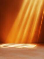 Warm light creating a serene atmosphere in a minimalist interior space during golden hour photo