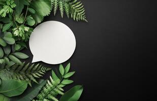 Green foliage with a blank speech bubble for creative messaging or design projects photo