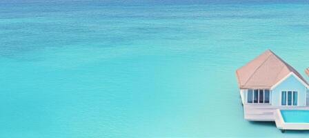 Luxurious overwater bungalows surrounded by crystal clear waters in a tropical paradise photo