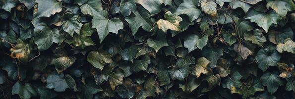 Lush green leaves creating a vibrant textured wall in a peaceful environment photo
