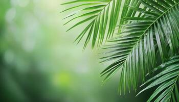 Lush green palm leaves swaying gently in a tropical forest setting during daylight hours photo