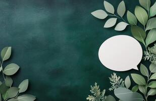 Green foliage with a blank speech bubble for creative messaging or design projects photo