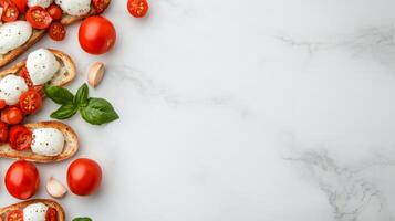 Fresh ingredients for making a flavorful Italian appetizer with mozzarella and tomatoes photo