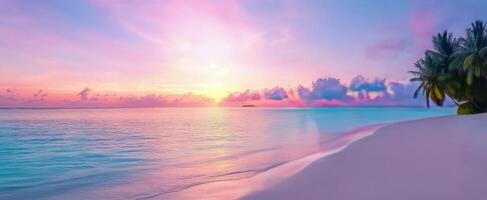 Beautiful sunset over tranquil ocean with pastel colors and serene beach landscape photo
