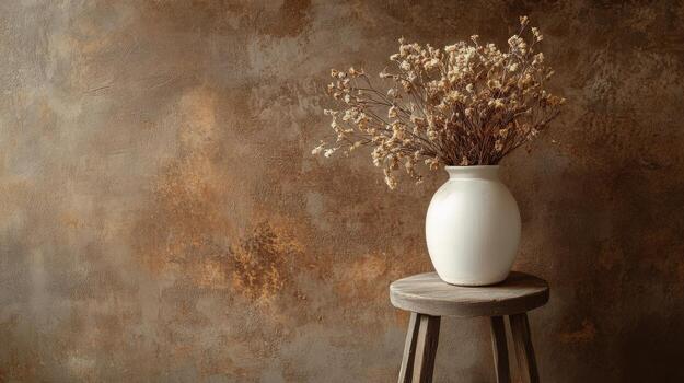 Elegant dried flowers in a simple vase against a textured backdrop photo