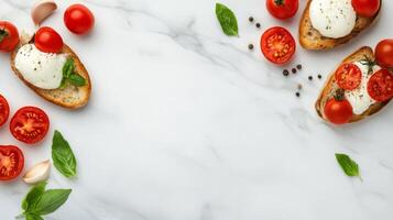Fresh ingredients for making a flavorful Italian appetizer with mozzarella and tomatoes photo